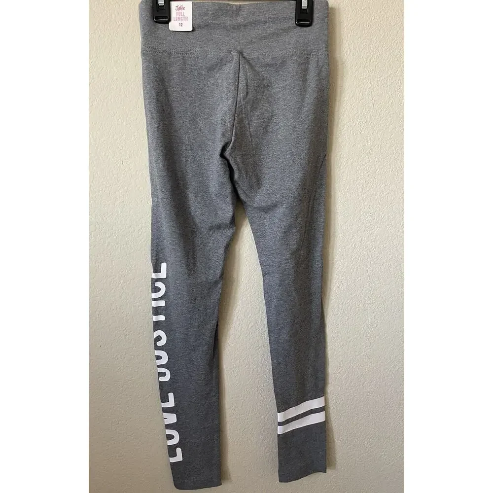 Justice Gray White Love Striped High Waist Full Length Leggings Size 12